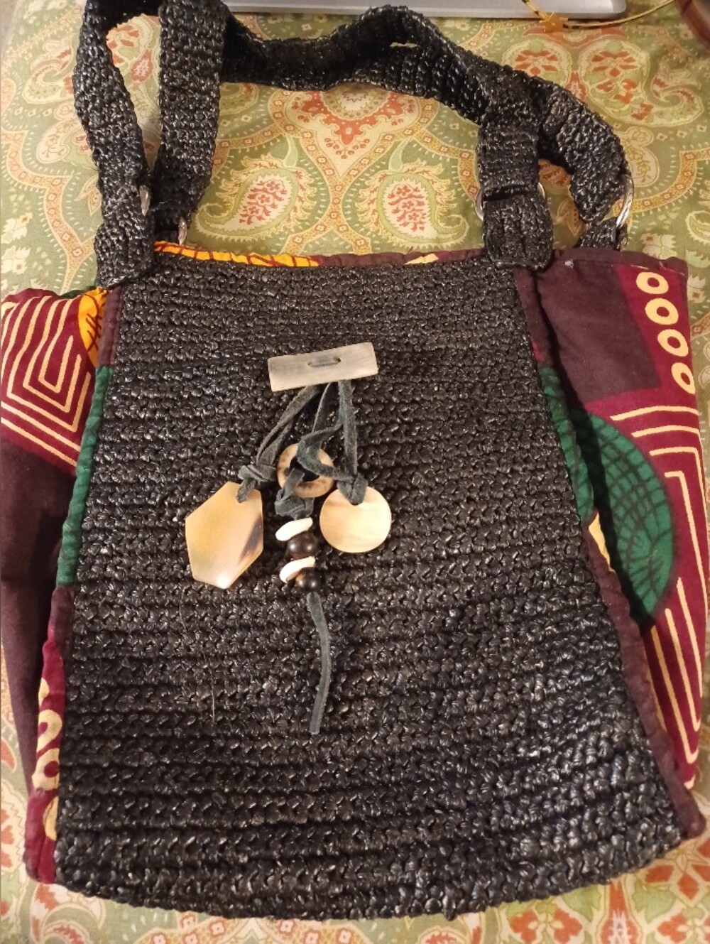Chikumbuso Large Black Woven Braided Shoulder Bag Purse